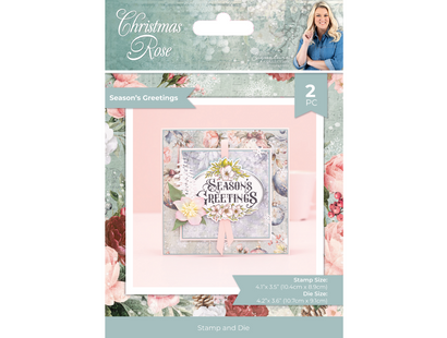 Sara Signature Christmas Rose Stamp and Die - Season’s Greetings