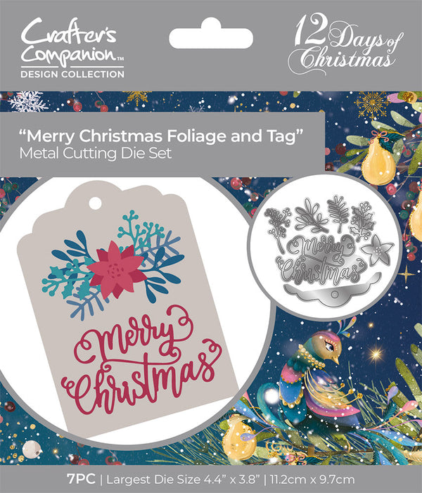 Merry Christmas Foilage and Tag Metal Die Set